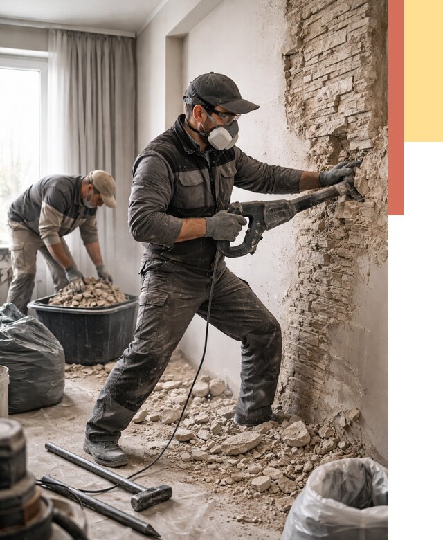 Демонтаж декоративного камня в Кропоткине от 1575 руб/м² — быстро и недорого | ОТДЕЛОЧНИК-Крп