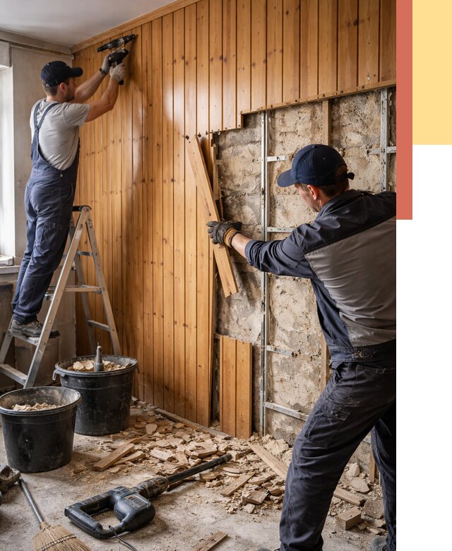 Демонтаж вагонки со стен в Кропоткине от 1575 руб. — снятие, удаление, срочно | ОТДЕЛОЧНИК-Крп