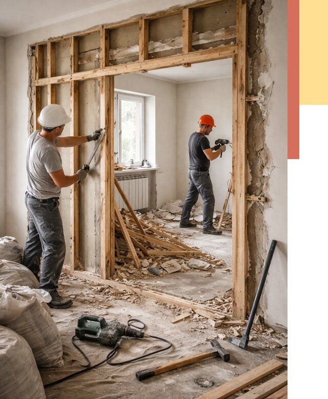 Демонтаж деревянных перегородок в Кропоткине от 3475 руб. — быстро и недорого | ОТДЕЛОЧНИК-Крп