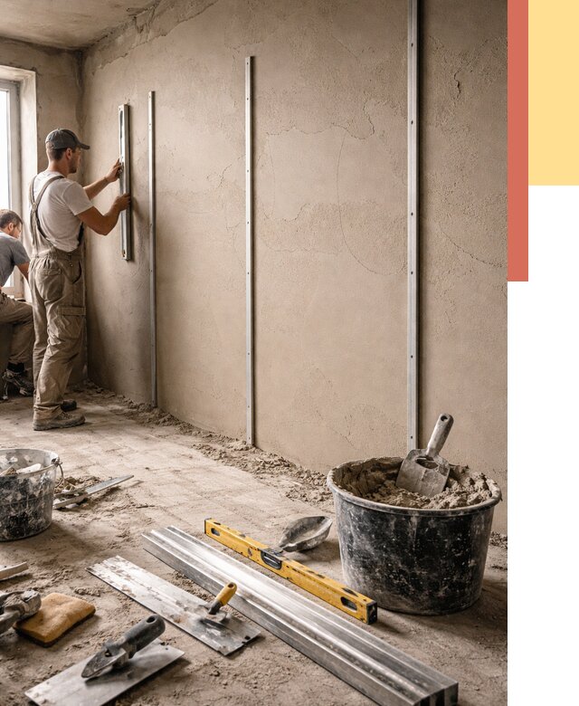 Штукатурка стен по маякам в Кропоткине от 5972 руб./м² — выравнивание под ключ | ОТДЕЛОЧНИК-Крп