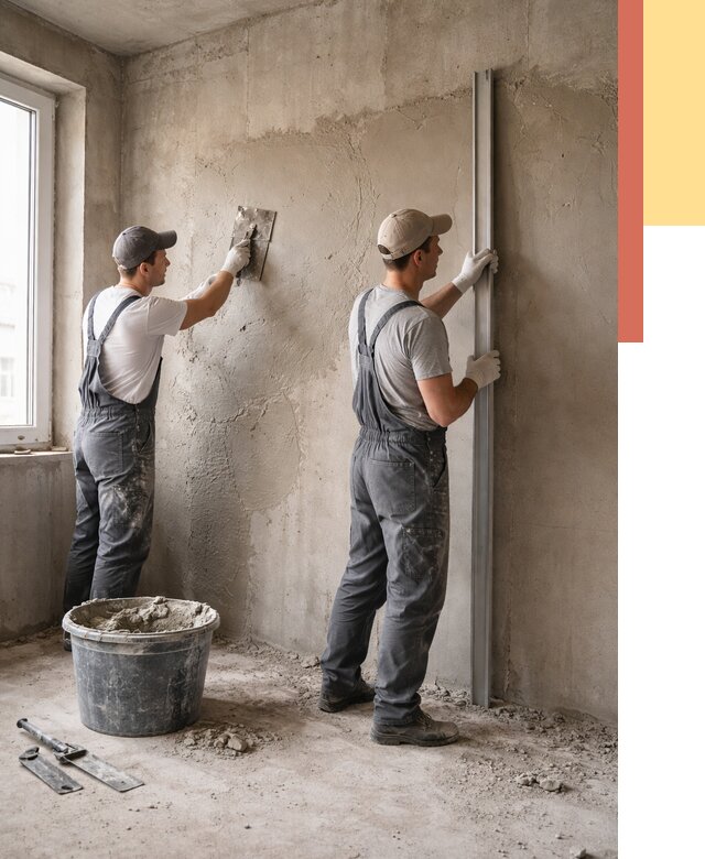 Штукатурка бетонных стен в Кропоткине от 4887 руб/м² — качественно и быстро | ОТДЕЛОЧНИК-Крп