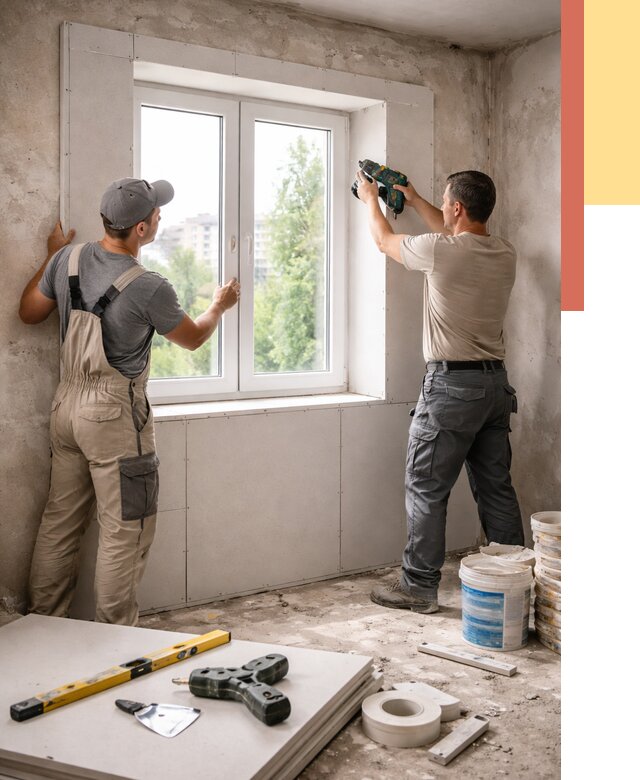 Монтаж откосов из гипсокартона в Кропоткине от 4887 руб. под ключ | ОТДЕЛОЧНИК-Крп