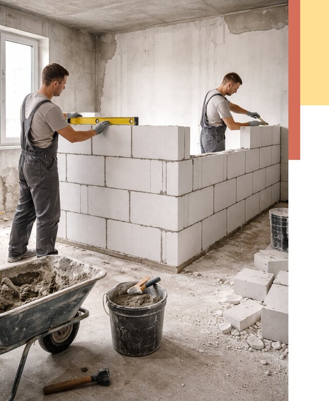 Кладка перегородок из ПГП в Кропоткине от 2715 руб./м2 — монтаж и возведение под ключ | ОТДЕЛОЧНИК-Крп