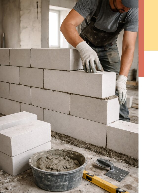 Кладка перегородок из силикатного блока в Кропоткине от 4344 руб. под ключ | ОТДЕЛОЧНИК-Крп