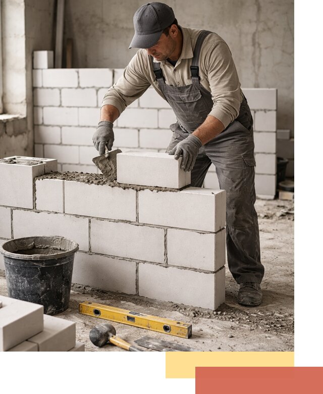 Кладка перегородок из силикатного блока в Кропоткине