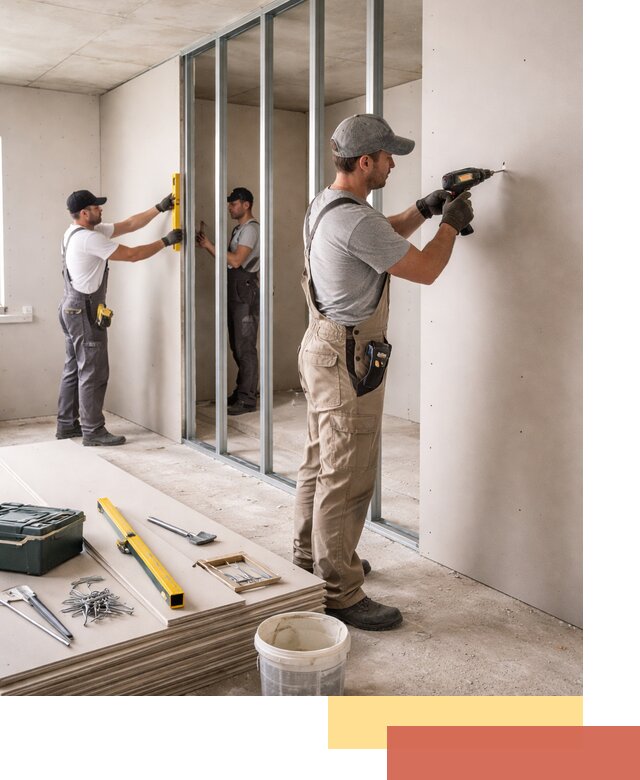 Однослойная перегородка из гипсокартона в Кропоткине под ключ, монтаж и отделка