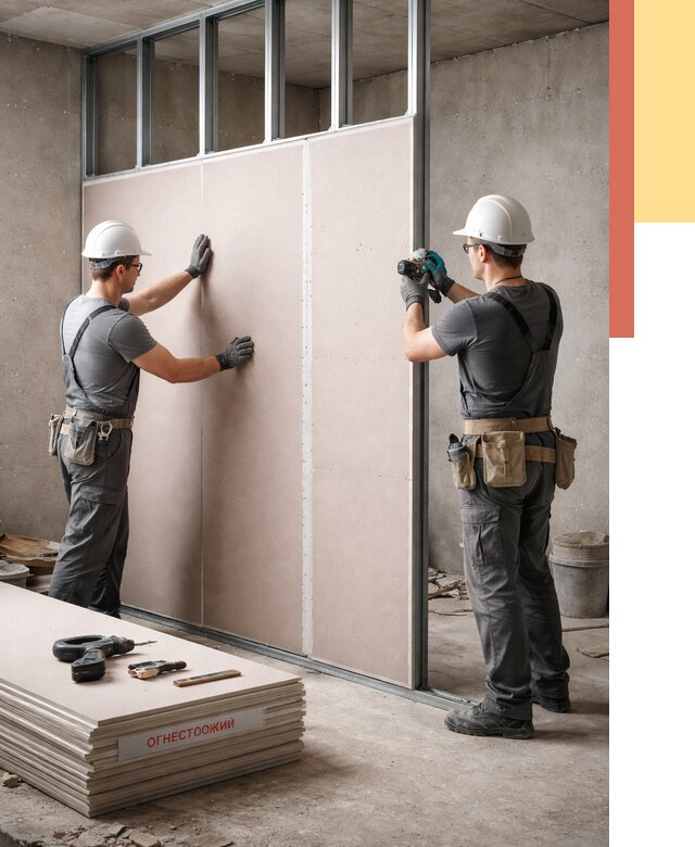Перегородка из огнестойкого гипсокартона в Кропоткине от 2009 руб. под ключ | ОТДЕЛОЧНИК-Крп