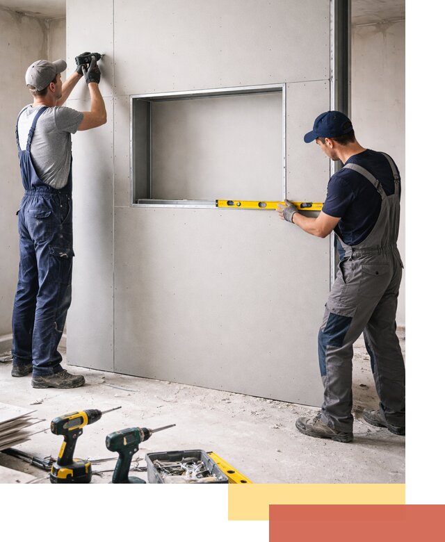 Перегородка из гипсокартона с нишей под декор в Кропоткине