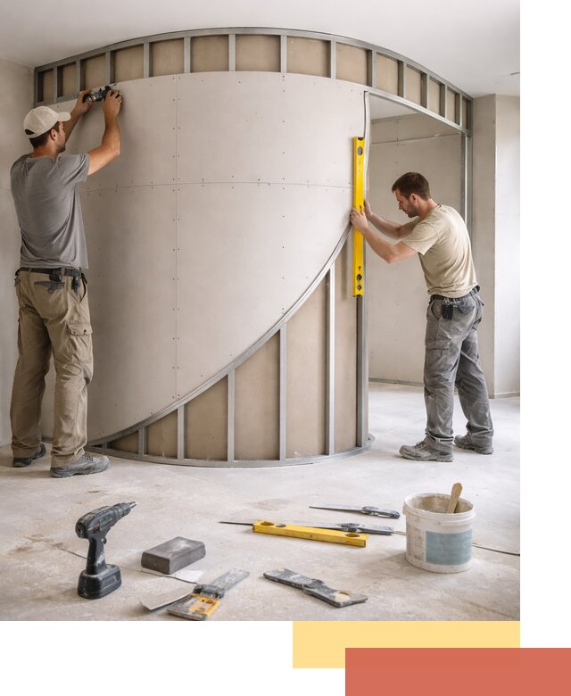 Радиусная перегородка из гипсокартона в Кропоткине под ключ