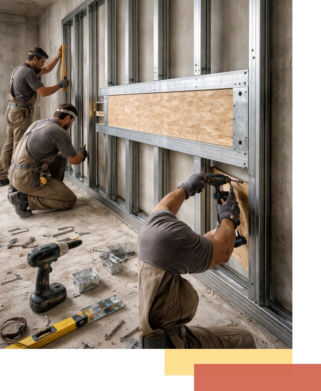 Усиленная перегородка для крепления тяжёлых конструкций в Кропоткине