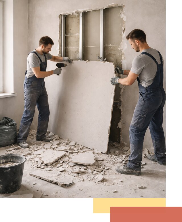 Демонтаж перегородки из гипсокартона в Кропоткине быстрый и аккуратный