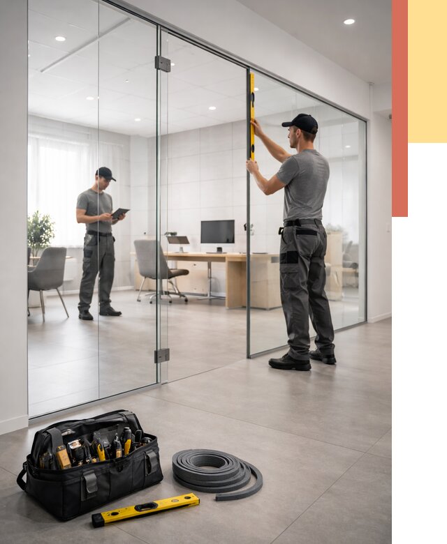 Цельностеклянные перегородки под ключ в Кропоткине от 10316 руб. — монтаж и цены | ОТДЕЛОЧНИК-Крп