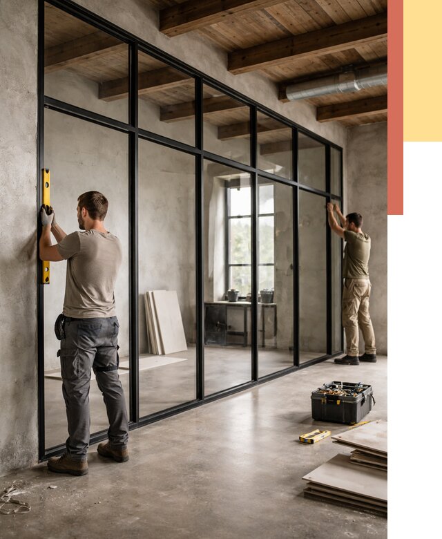 Стеклянные перегородки лофт в Кропоткине от 11402 руб. под ключ | ОТДЕЛОЧНИК-Крп