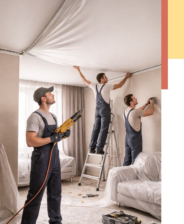 Установка натяжного потолка в Кропоткине от 4887 руб. | Быстро и недорого — ОТДЕЛОЧНИК-Крп