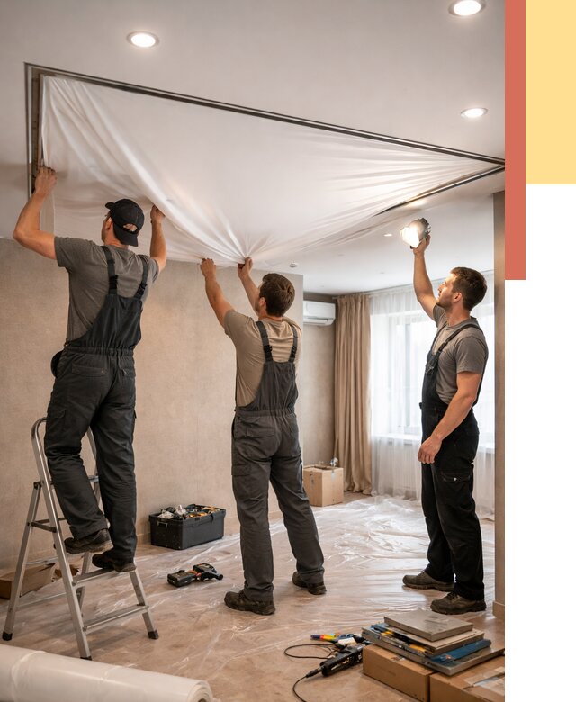 Монтаж ПВХ натяжного потолка в Кропоткине от 3801 руб. под ключ | ОТДЕЛОЧНИК-Крп