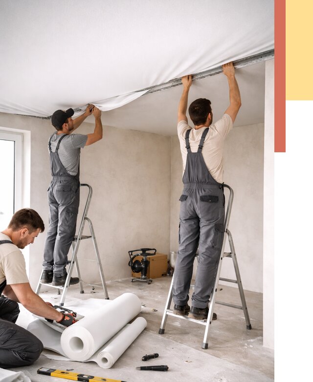 Монтаж тканевого натяжного потолка в Кропоткине от 3801 руб. под ключ | ОТДЕЛОЧНИК-Крп