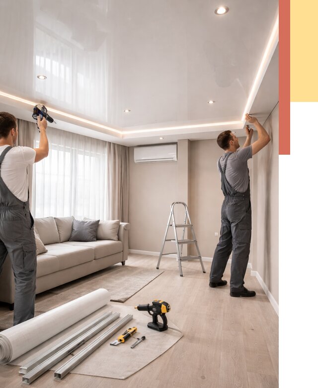 Монтаж глянцевого натяжного потолка в Кропоткине от 814 руб. под ключ | ОТДЕЛОЧНИК-Крп