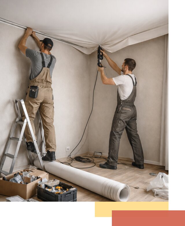 Монтаж цветного натяжного потолка в Кропоткине за один день