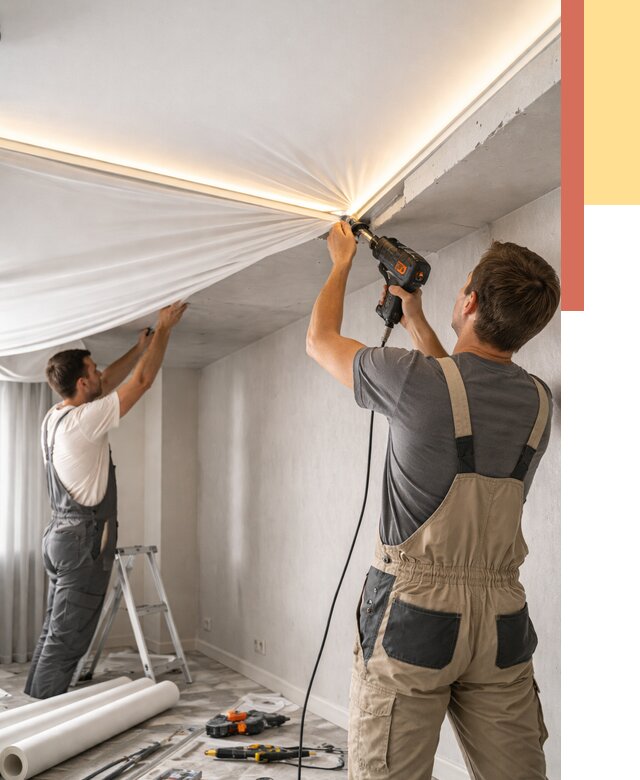 Монтаж натяжного потолка с подсветкой в Кропоткине от 1032 руб. | ОТДЕЛОЧНИК-Крп