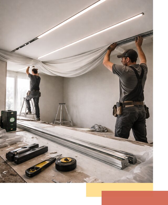 Монтаж натяжных потолков со световыми линиями в Кропоткине