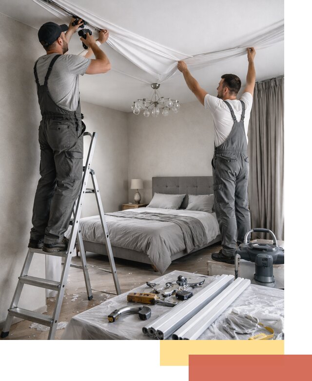 Монтаж натяжного потолка в спальне в Кропоткине