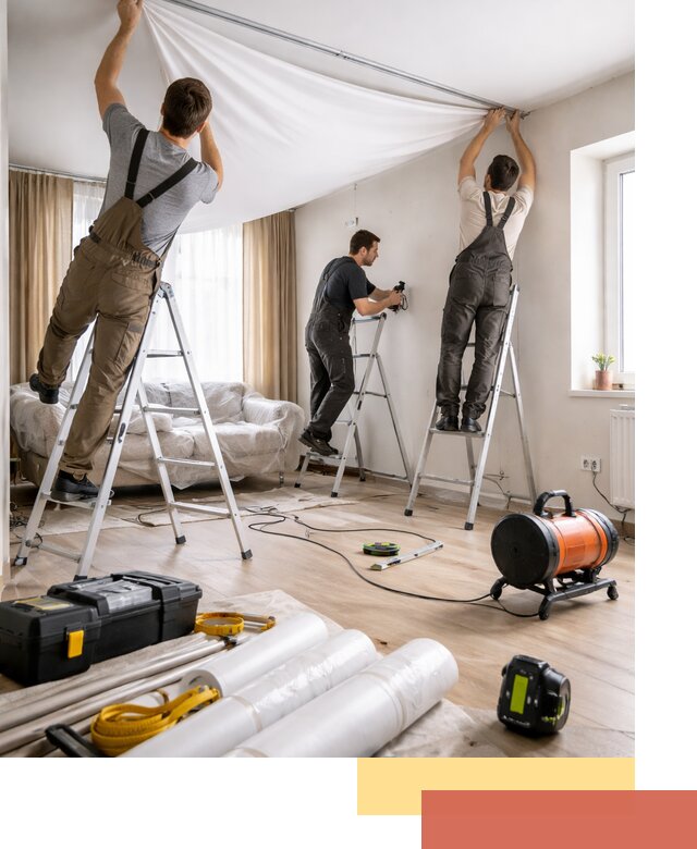 Монтаж натяжного потолка в гостиной в Кропоткине