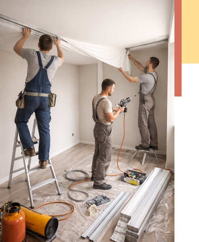 Монтаж натяжного потолка в студии в Кропоткине от 5972 руб. — быстро и недорого | ОТДЕЛОЧНИК-Крп