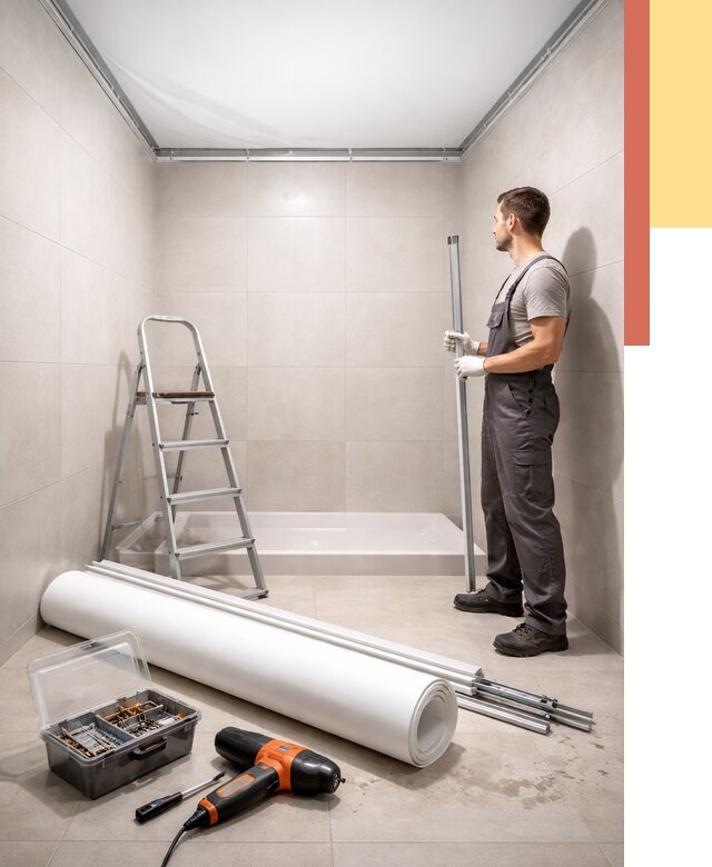 Монтаж натяжного потолка в санузле в Кропоткине от 2009 руб. — ОТДЕЛОЧНИК-Крп