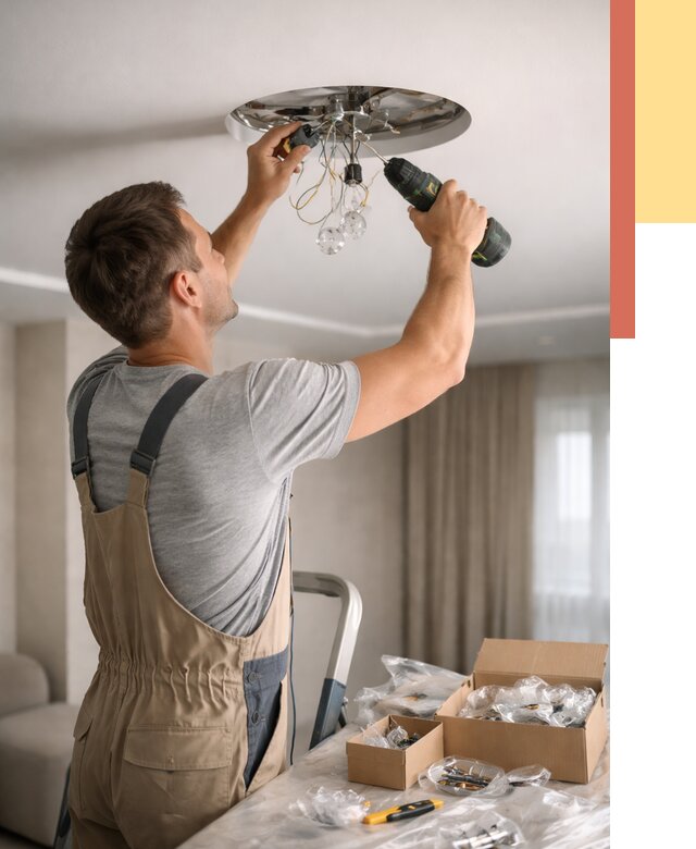 Установка люстры в натяжной потолок в Кропоткине от 1303 руб. | Быстро и недорого — ОТДЕЛОЧНИК-Крп