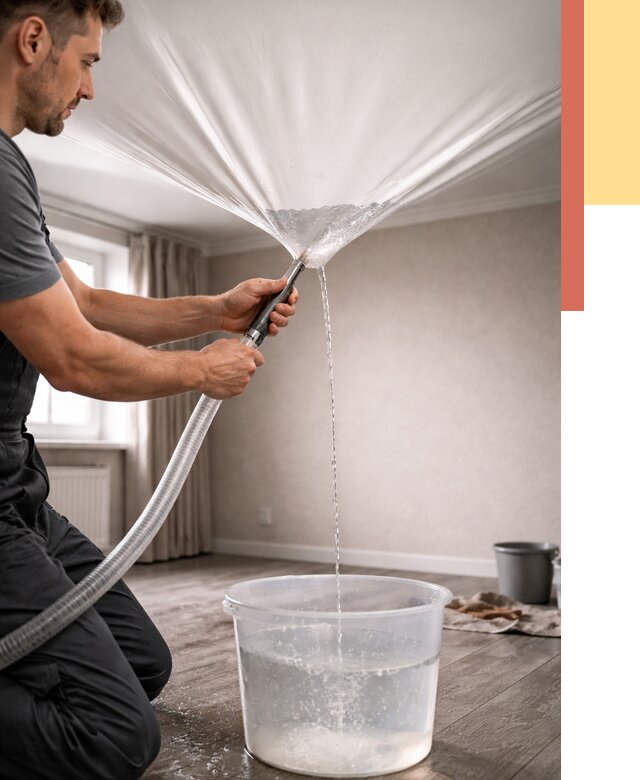 Слив воды с натяжного потолка в Кропоткине от 2715 руб. быстро и недорого | ОТДЕЛОЧНИК-Крп