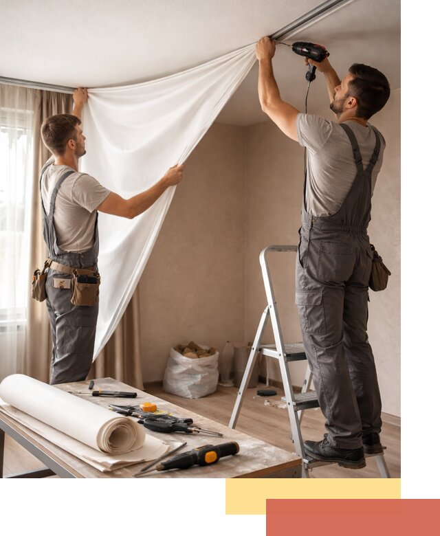 Замена полотна натяжного потолка в Кропоткине быстро и качественно