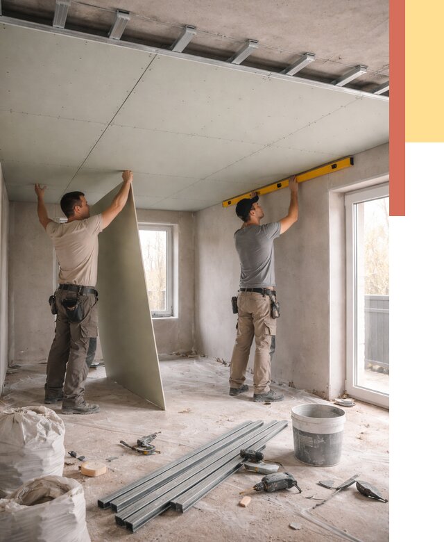 Одноуровневый потолок из гипсокартона в Кропоткине от 814 руб. — монтаж под ключ | ОТДЕЛОЧНИК-Крп