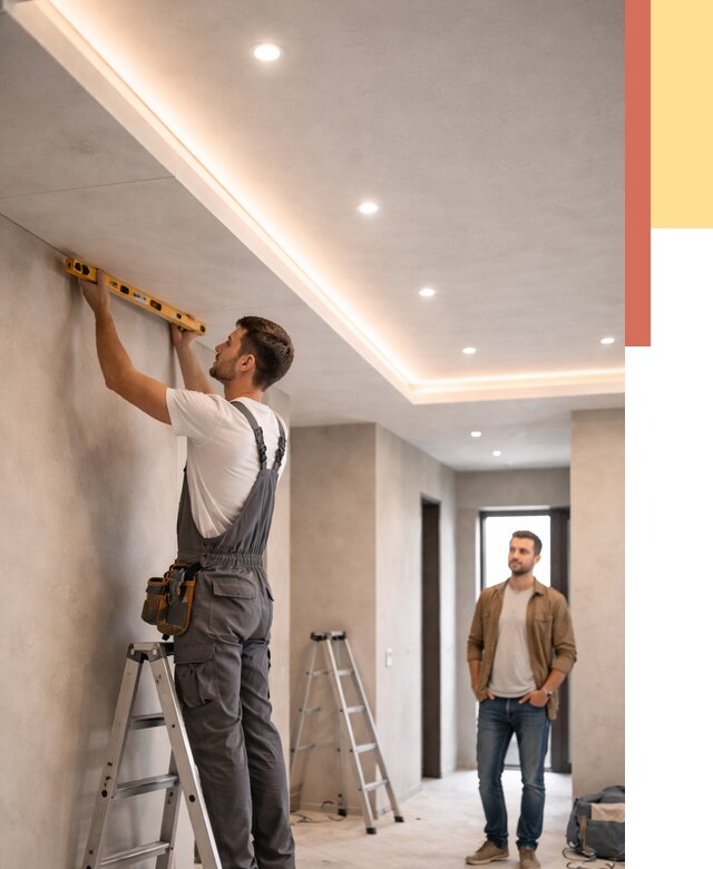 Потолок из гипсокартона с подсветкой в Кропоткине от 814 руб./м2 под ключ | ОТДЕЛОЧНИК-Крп