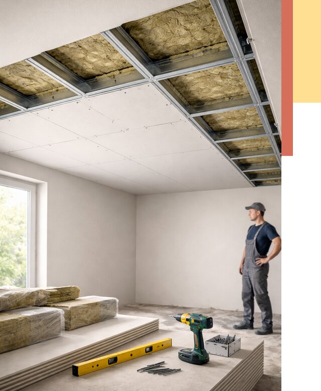 Звукоизоляция потолка ГКЛ в Кропоткине от 1032 руб. — монтаж под ключ | ОТДЕЛОЧНИК-Крп