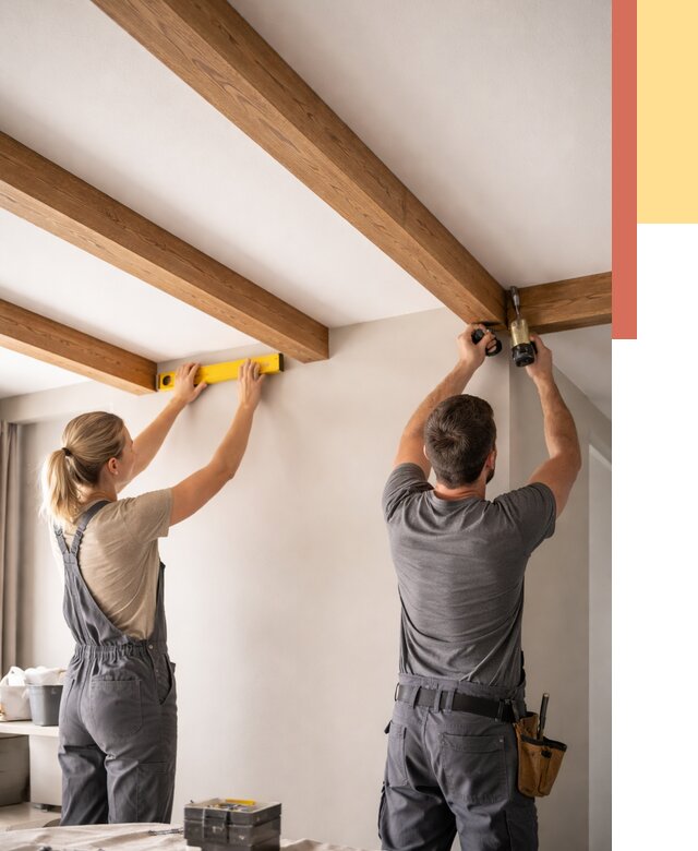 Монтаж декоративных балок на потолок в Кропоткине от 4561 руб. — ОТДЕЛОЧНИК-Крп